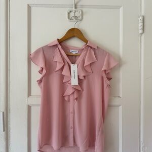 CALVIN KLEIN: Pink chiffon ruffled blouse — Brand new with tags
